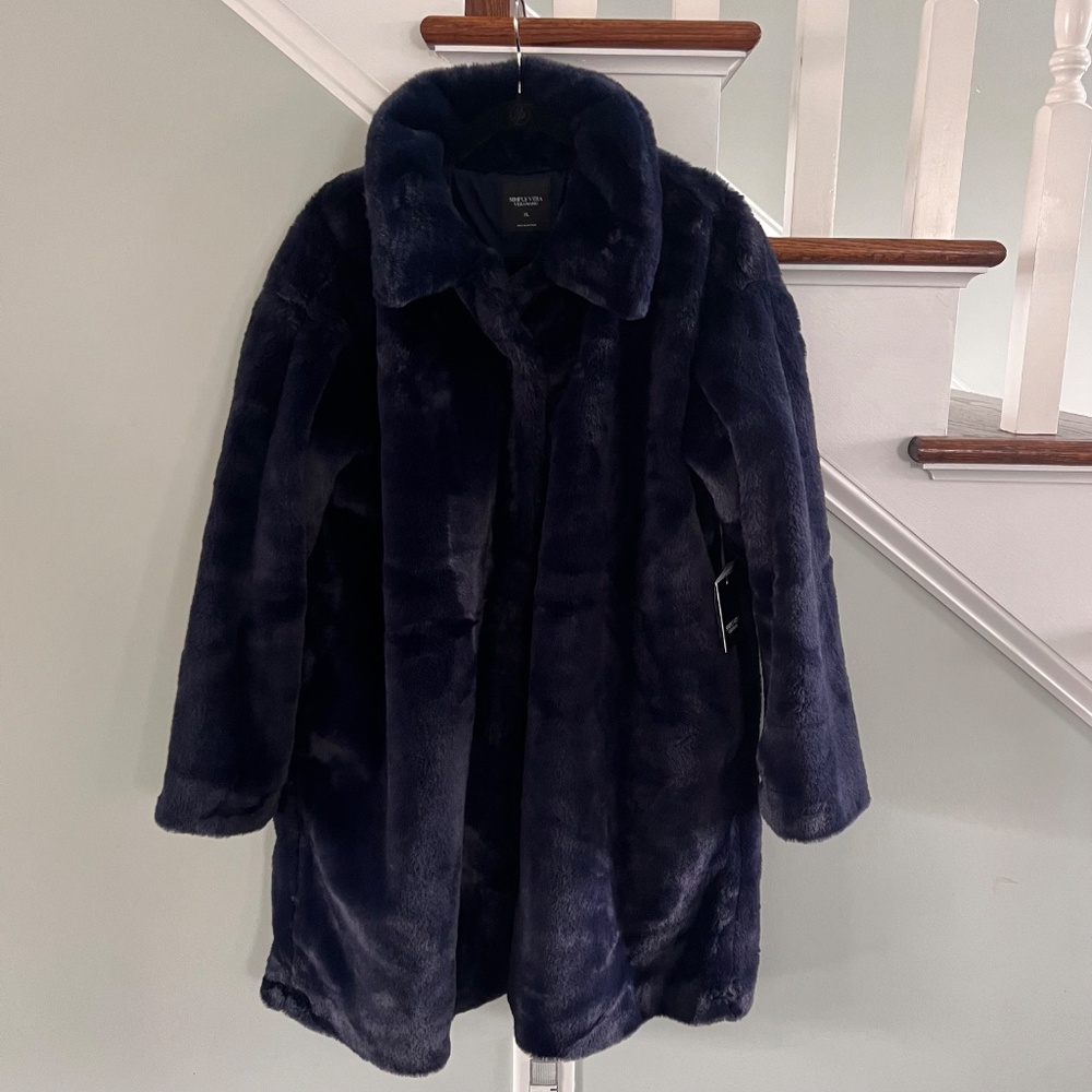 NWT Women's Simply Vera Vera Wang Blue Faux Fur Coat Size XL - Picture 2 of 15